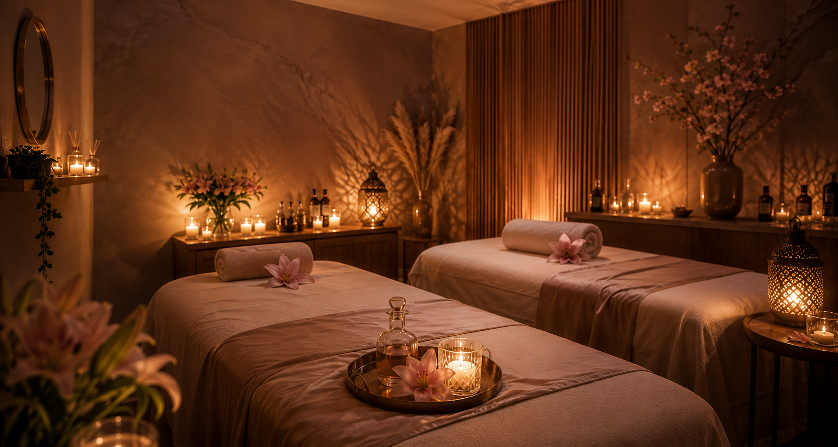 Elegant candlelit treatment room at Villux Therapy