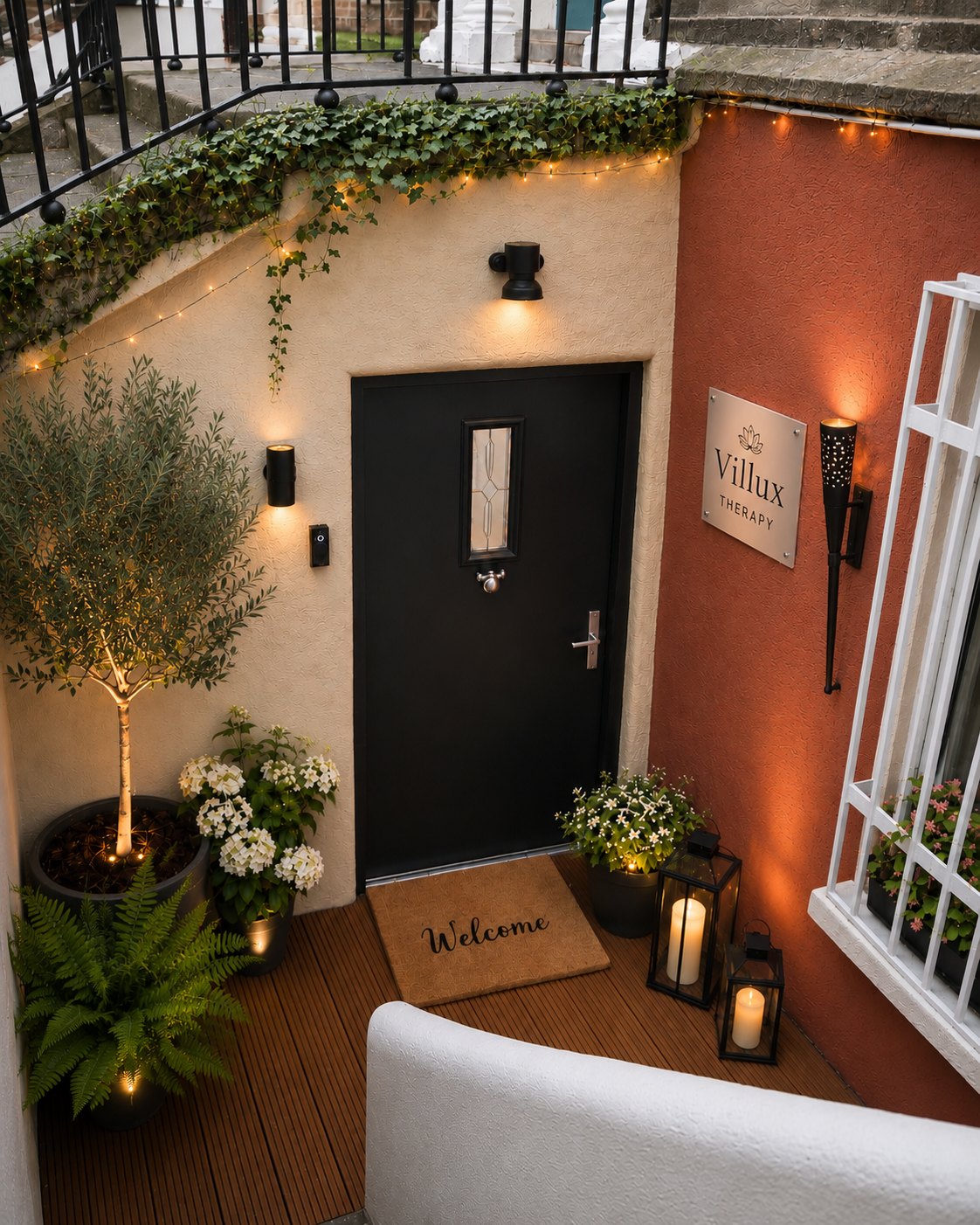 Welcoming entrance to Villux Therapy by day