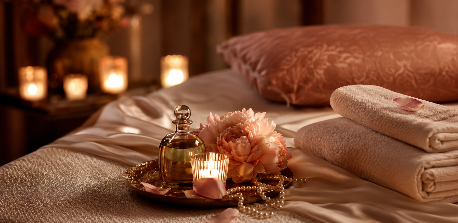 Oil, candle and flowers prepared for a Villux treatment