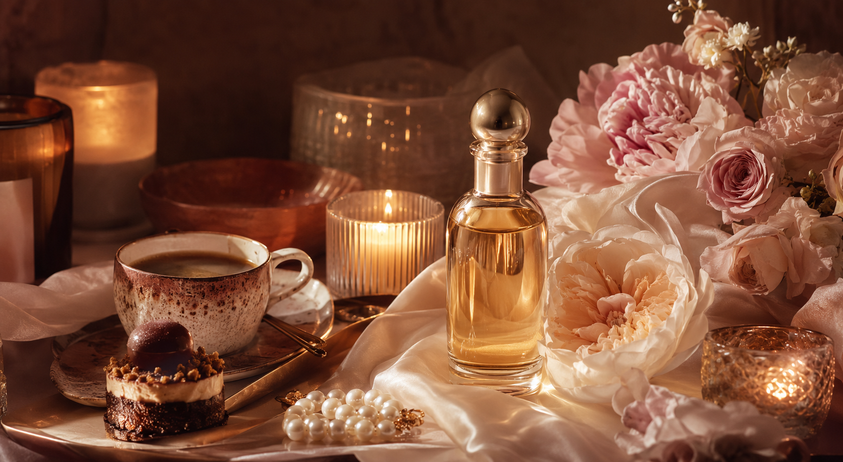 Coffee, flowers, candlelight and treatment oil
